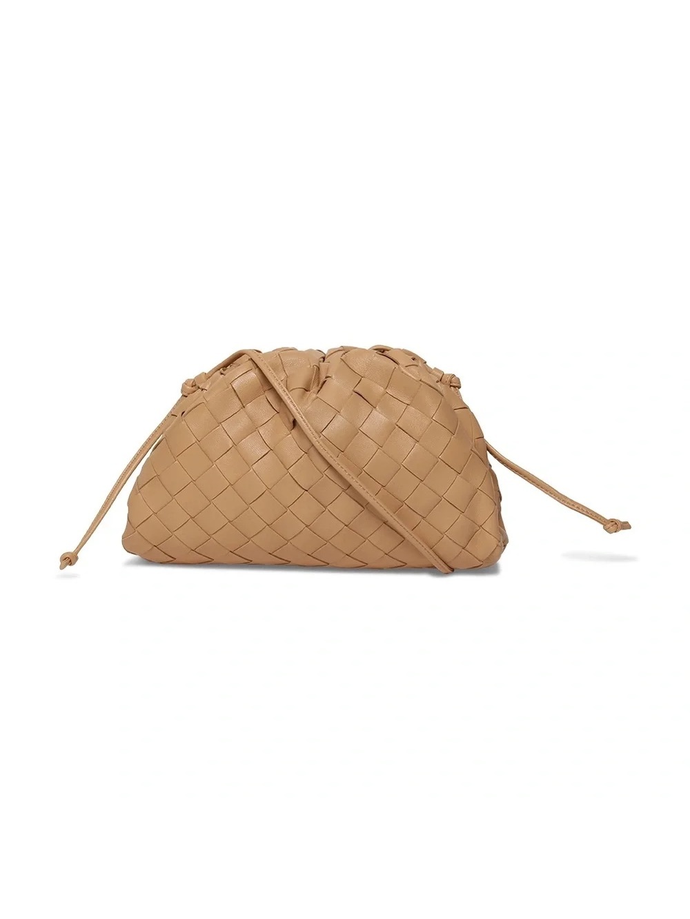 BOTTEGA VENETA Mini Beige Almond Intrecciato Woven Pouch Crossbody Clutch Bag